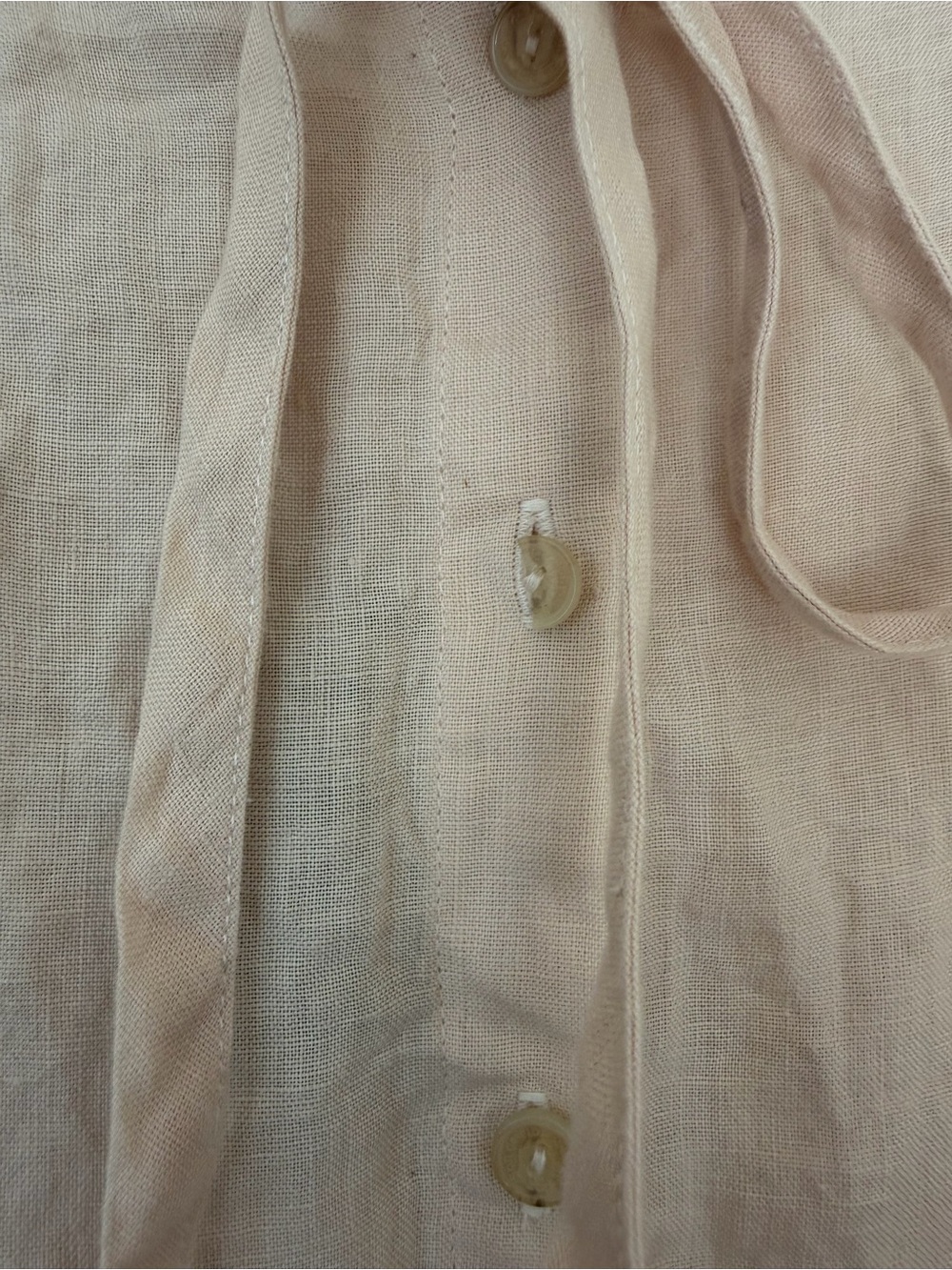 Son de Flor Pale Pink Tie-Neck Linen Blouse - Picture 2 of 5